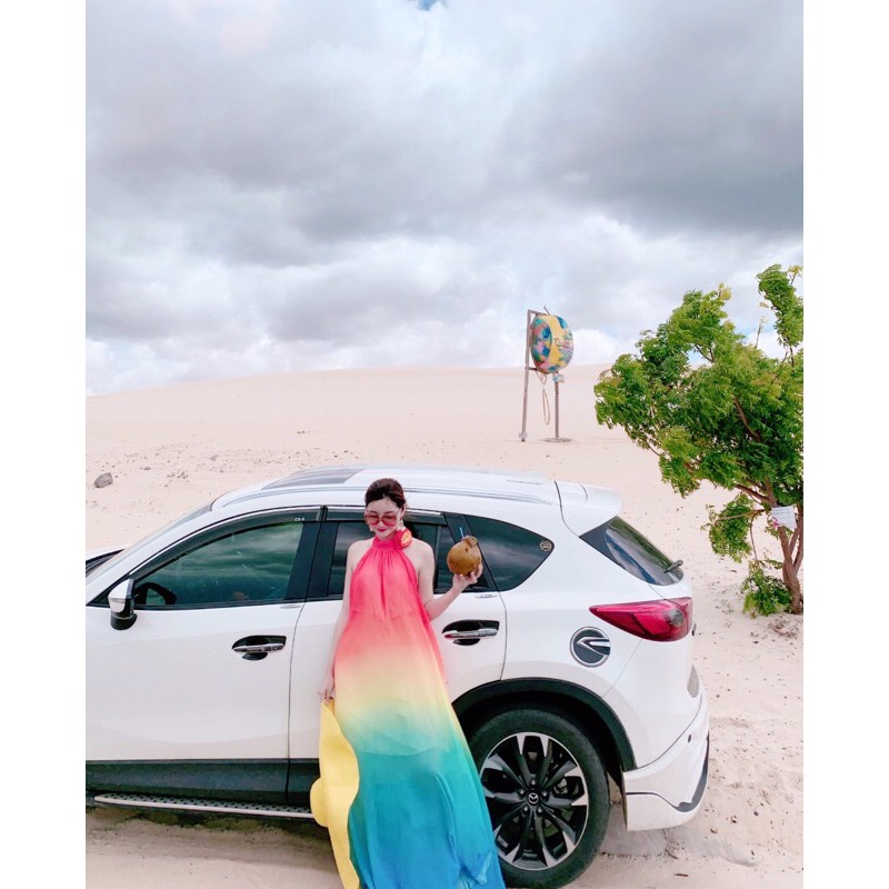[🌈HÀNG SẴN] Váy maxi voan suông cổ yếm phối màu cầu vòng xanh vàng đỏ siêu hot độc quyền tại shop | BigBuy360 - bigbuy360.vn