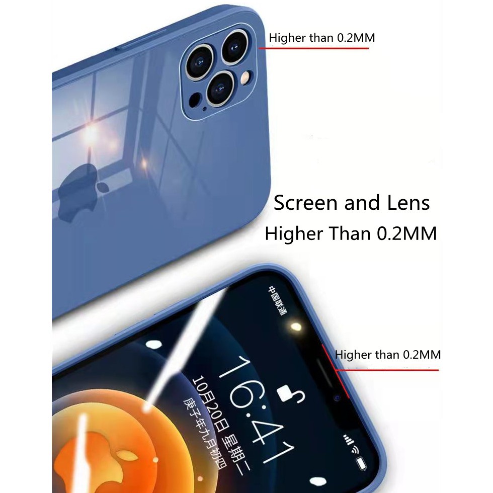 Ốp Điện Thoại Kính Cường Lực Vuông Viền Silicon Chống Sốc Cho iPhone 13 12 11 Pro Max Xs Max X Xr 7 8 Plus
