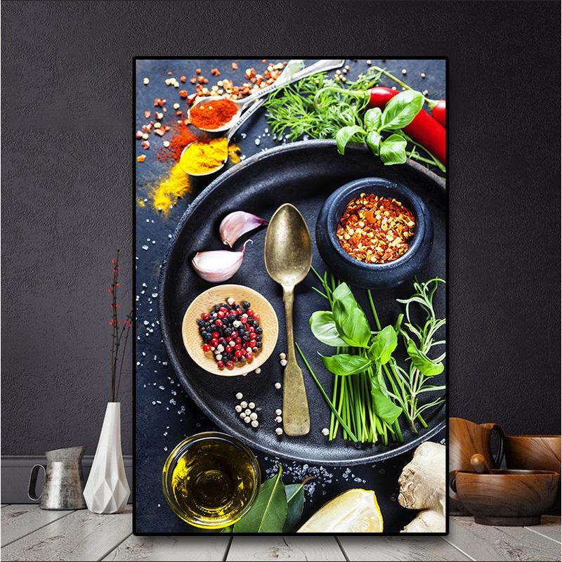 Tranh Vải Bạt Treo Tường In Hình Lọ Gia Vị Trang Trí Nhà Bếp/Nhà Hàng