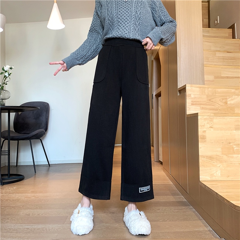 SUXI Quần dài ống rộng lưng cao phong cách hàn quốc