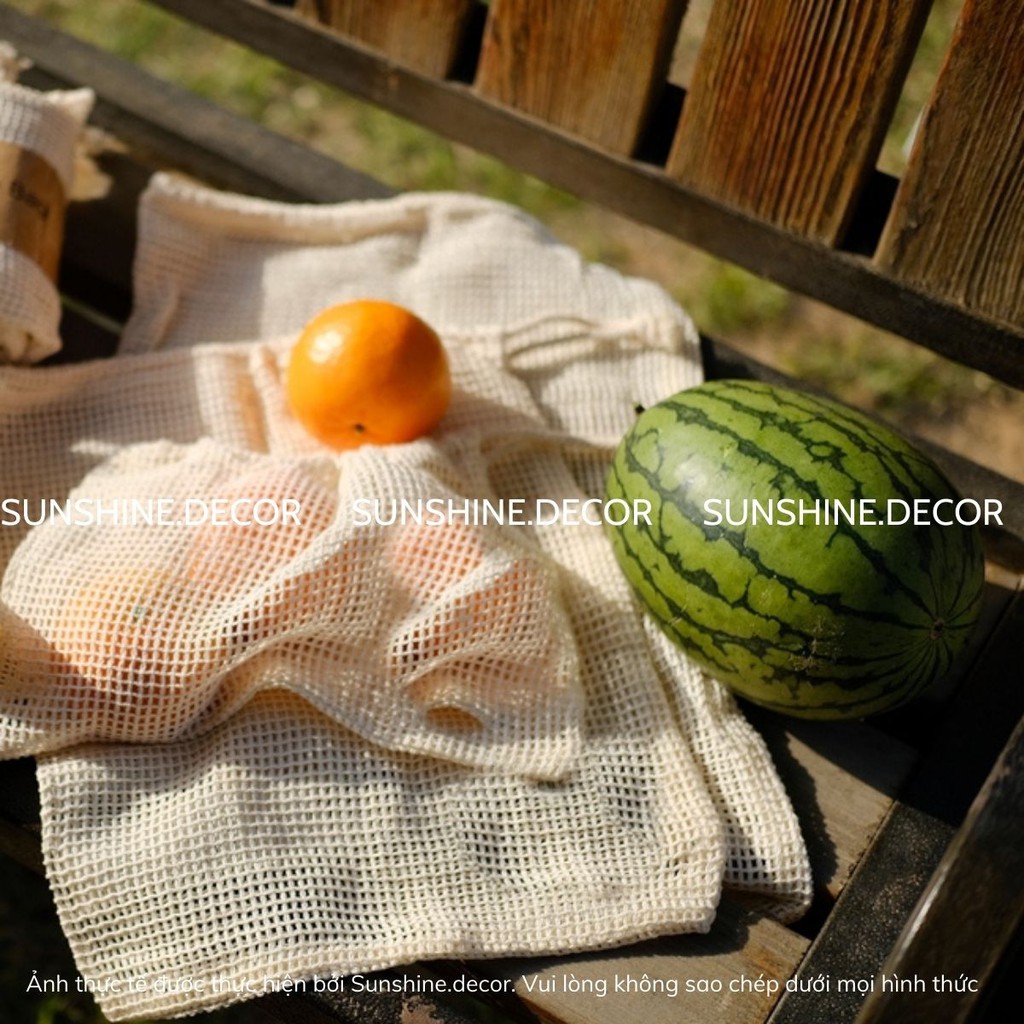 Túi lưới đựng đồ tiện dụng đựng hành tỏi đựng trái cây đi picnic đi chợ thân thiện môi trường có dây rút