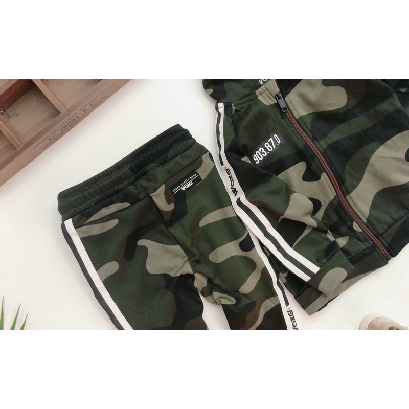 Bộ nỉ rằn ri mũ trùm dư xịn bé trai