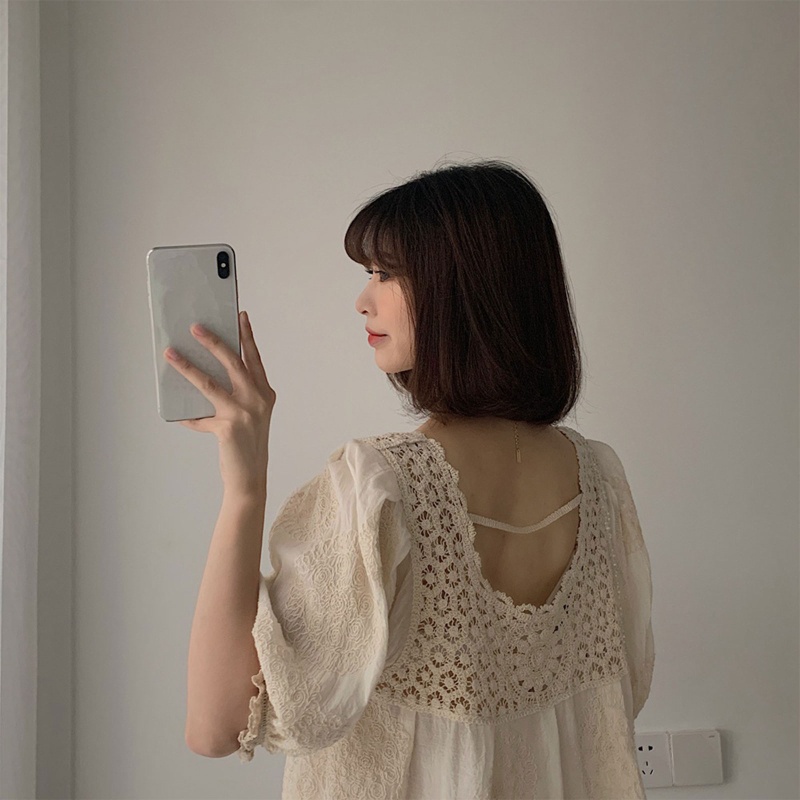 Đầm Tay Lỡ Phối Ren Dáng Suông Thêu Hoa Xinh Xắn Thời Trang Cho Nữ