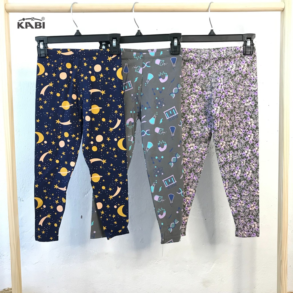 Quần leggings bé gái KABI quần dài thun cotton co giãn thoáng mát dễ thương có hoa văn họa tiết