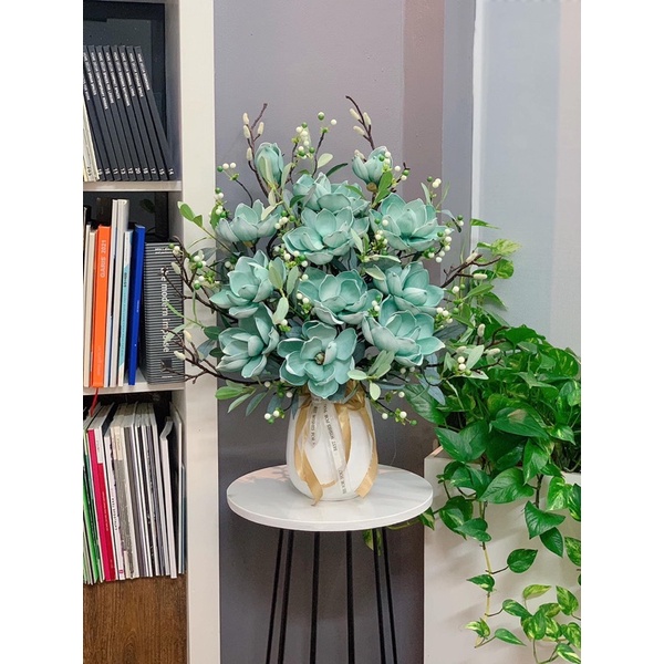 Bình hoa mộc lan giả trang trí chất liệu PU cao cấp, bình hoa lụa đẹp cắm sẵn