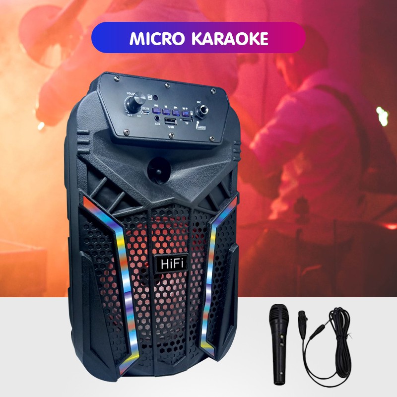 Loa bluetooth BT-606 tặng kèm Micro karaoke thoải mái, remote điều khiển từ xa tiện lợi, âm thanh HIFI, có đèn LED 7 màu