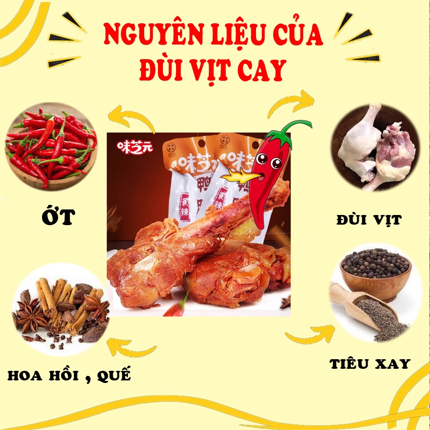 Đùi vịt cay  Combo 5 chiếc đùi vịt tẩm ướp siêu cay- Đùi vịt cay đặc sản Hồ Nam  gói 38gam siêu to