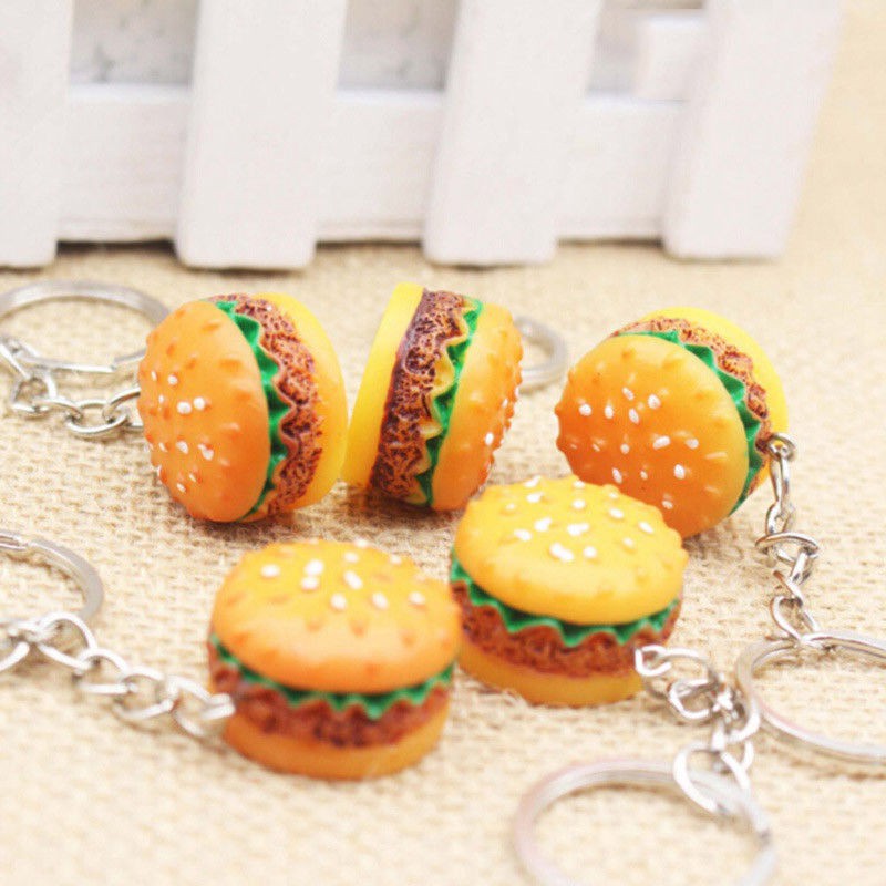 Móc khóa hình bánh hamburger 3D dễ thương