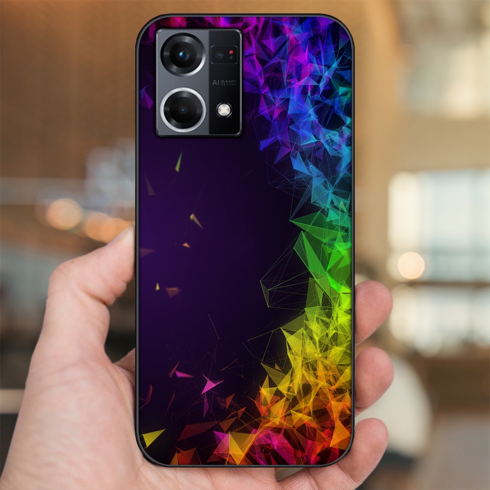 Ốp lưng Oppo Reno 8 4G viền đen in hình hoạ tiết 3D