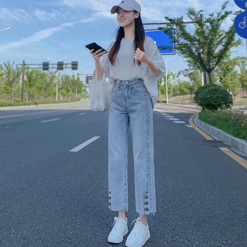 Jiashucheng Quần Jean Cắt Xén Eo Cao Dáng Ôm Sờn Xẻ Ngực Dễ Phối Đồ Cho Nữ