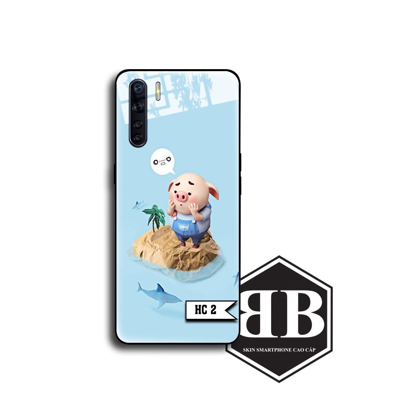 Ốp lưng kính cường lực Oppo A9 2020 A5 2020 A11 A52 A92 A31 A8 A91 Reno3 A39 A57 heo con đáng yêu