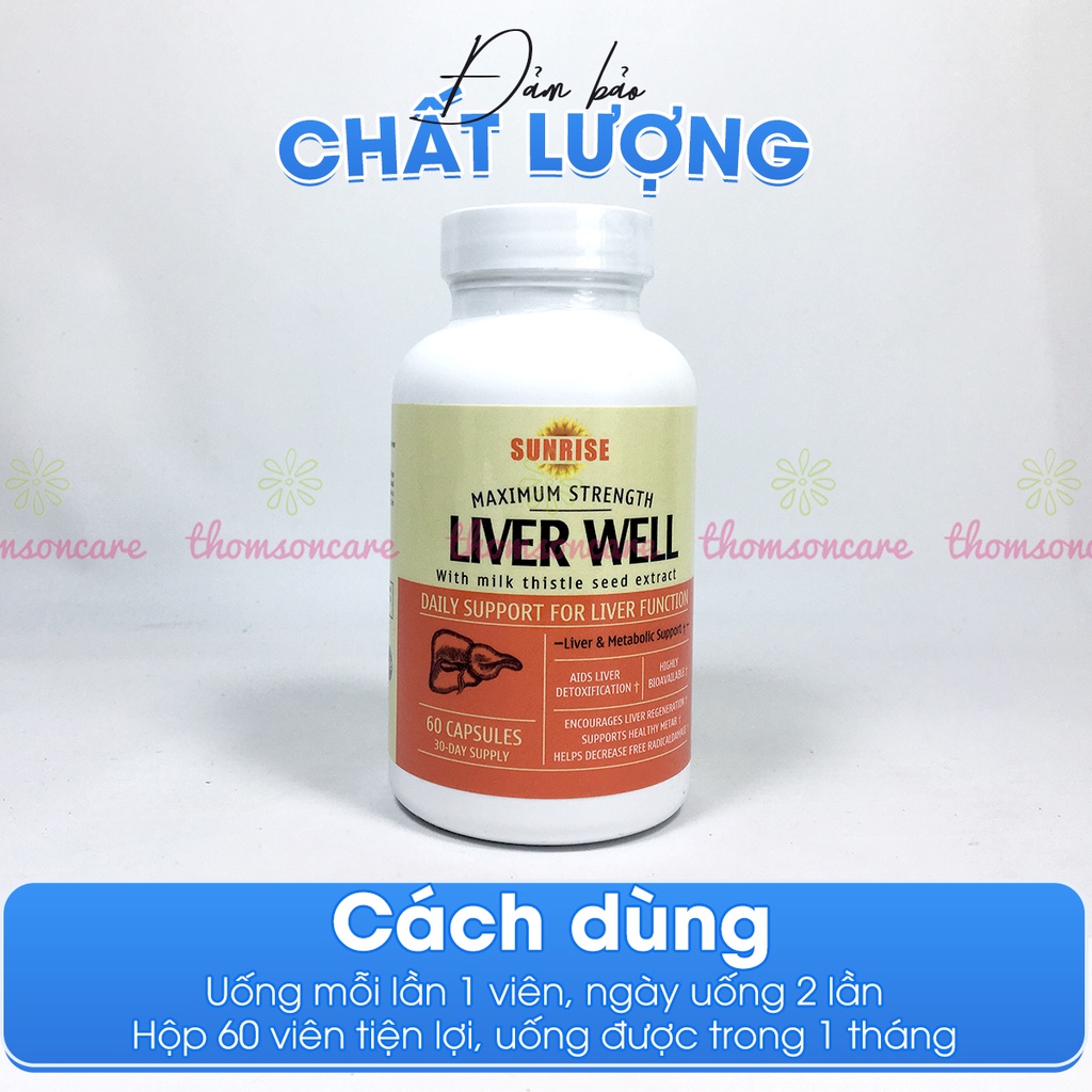 Viên uống bổ gan Sunrise Liver Well hạ men gan bảo vệ tế bào gan tăng cường chức năng gan hộp 60 viên nhập khẩu Mỹ