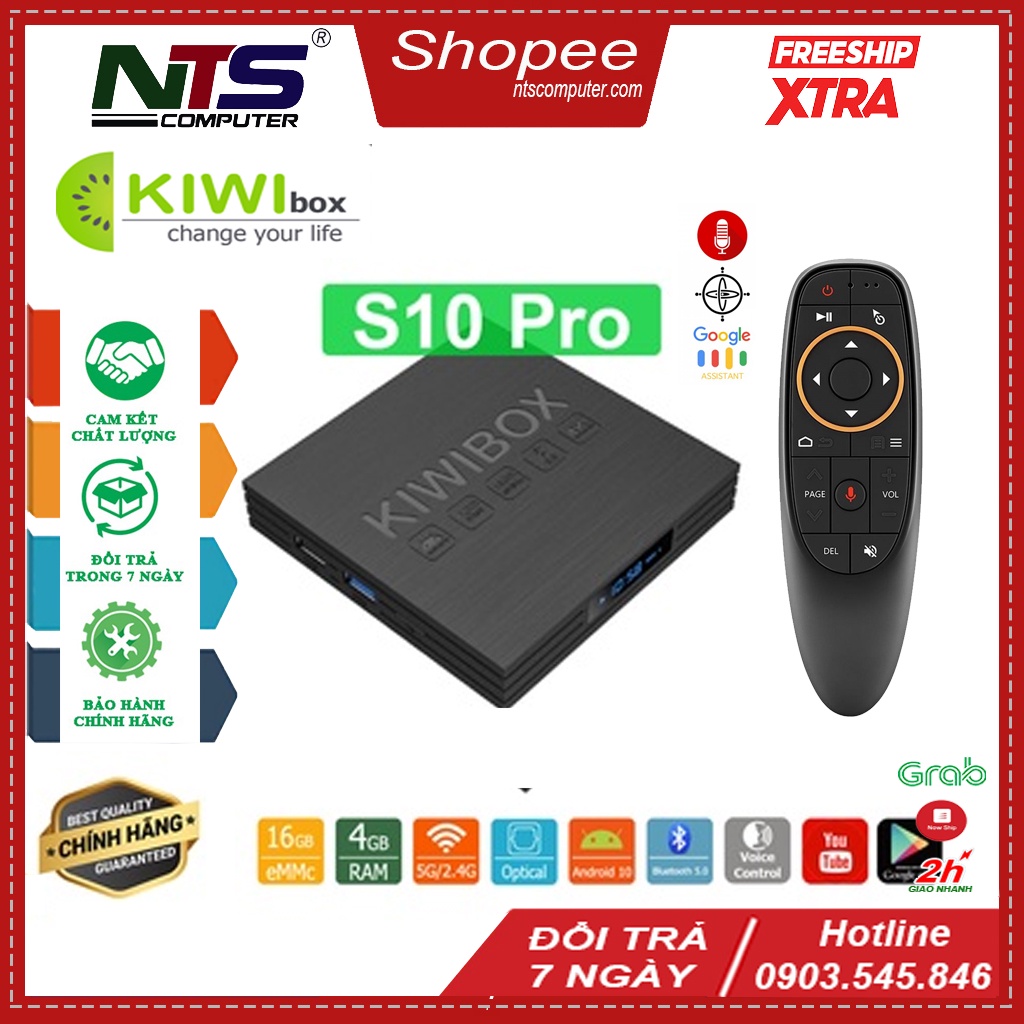 Android Kiwibox S10 Pro - Ram 4G - Điều Khiển giọng nói (chuột voice bay), Tivi box Kiwi S10pro androi 10, Bluetooth