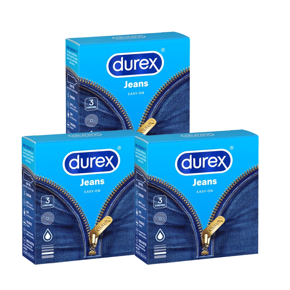 Bộ 3 hộp bao cao su Durex Jeans cơ bản, bôi trơn (size 52.5mm, 3 bao/hộp)