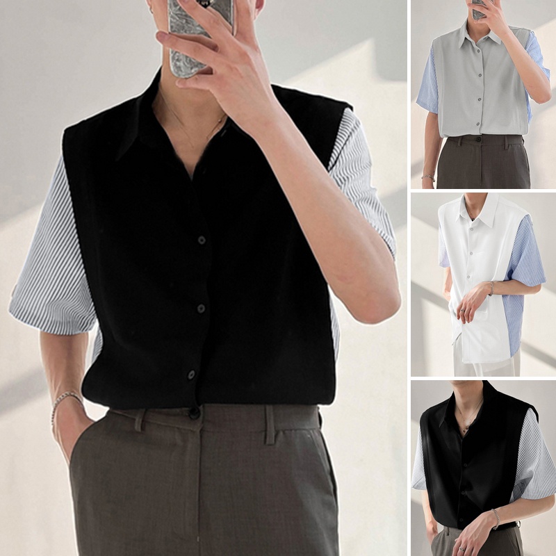 Áo sơ mi INCERUN ngắn tay giả hai lớp thời trang mùa hè dành cho nam