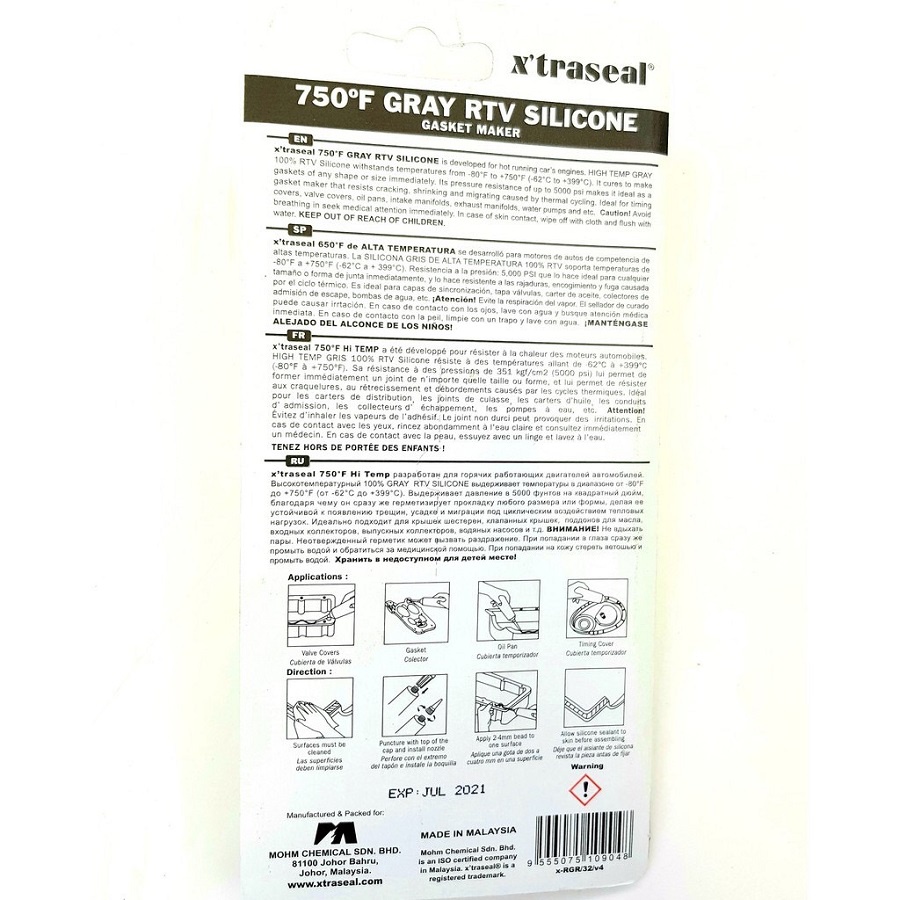 Keo tạo gioăng chịu nhiệt X’traseal 750F Grey RTV Silicone 32gr/85gr/300gr xuất xứ Malaysia