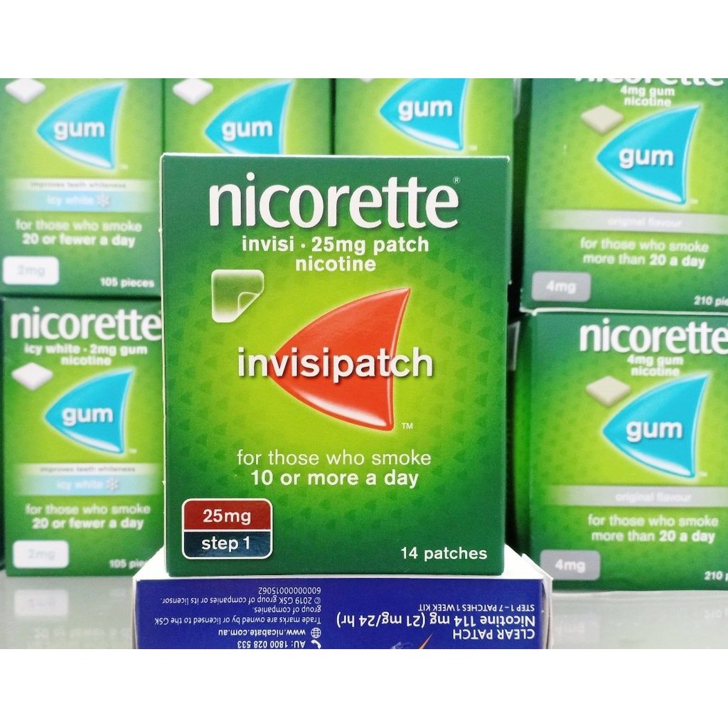 Miếng dán cai thuốc lá Nicorette invisiPatch 25mg Step 1 hộp 14 miếng (Date 2023)