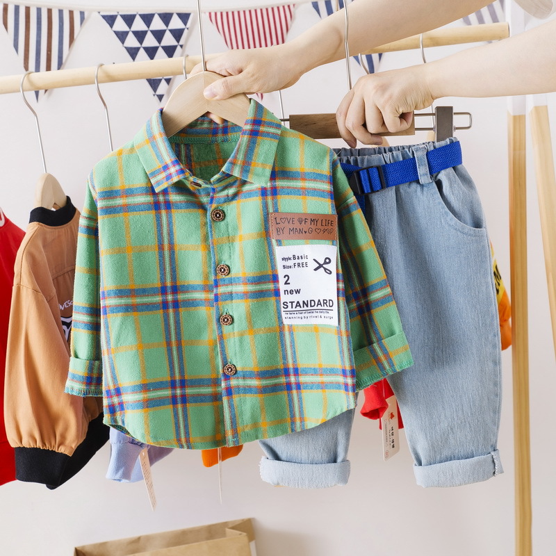 Set áo sơ mi tay dài phối quần jean thời trang dành cho bé trai