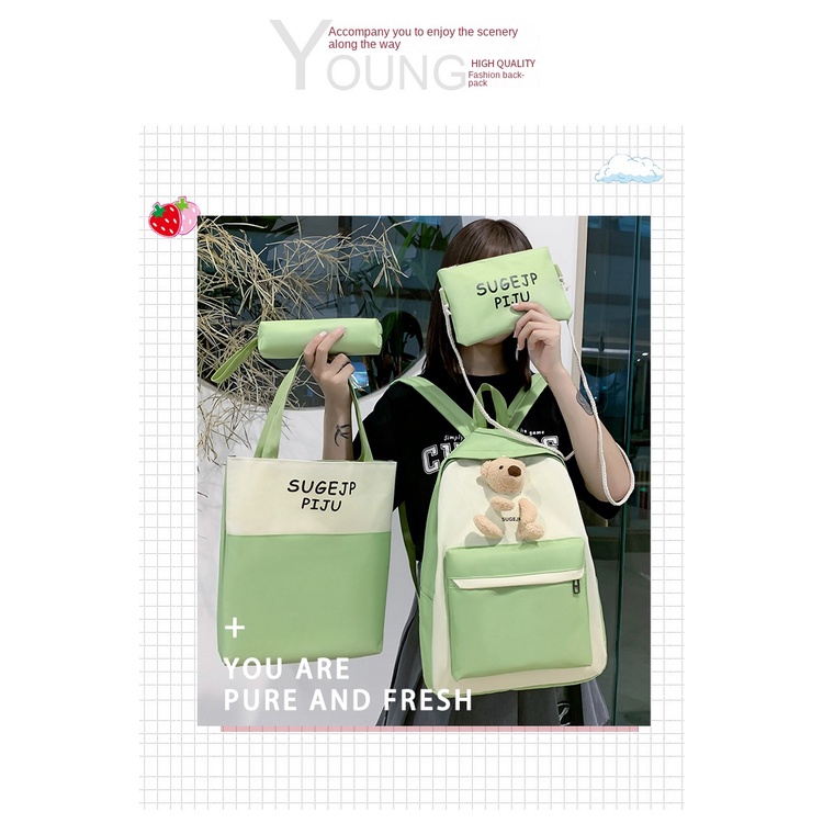 Bộ Ba Lô Và Túi Đeo Vai Sức Chứa Lớn Phong Cách ins Dễ Thương Cho Nữ Sinh