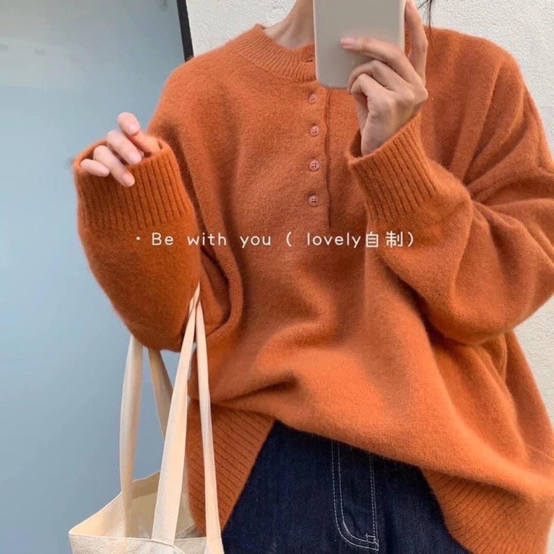 Áo len pastel khuy cổ