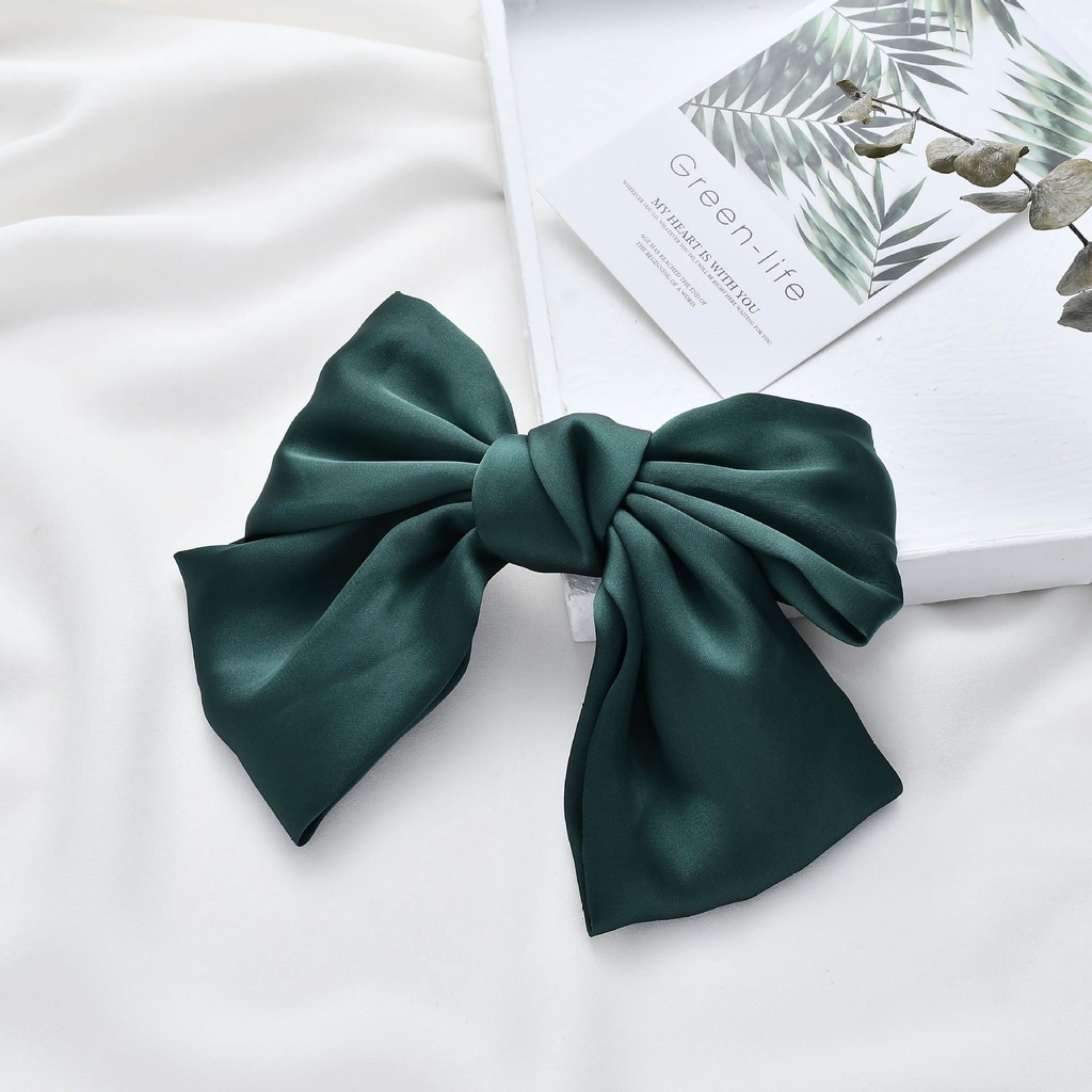 LAYOR1 Kẹp Tóc Nơ Lớn Bằng Lụa Satin Màu Sắc Trơn Dành Cho Dịp Giáng Sinh