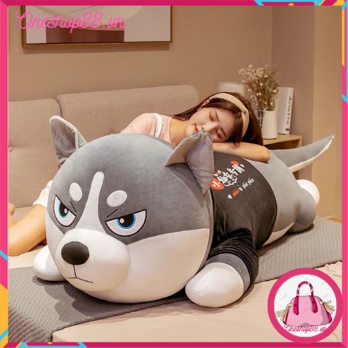 Thú gấu nhồi bông Gối ôm hình chó ngáo husky 80cm, 1m, 1m2,1m5 nhồi bông cao cấp