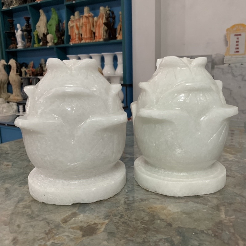 Cặp Búp Sen Đá Cẩm Thạch Trắng - cao 20cm, ngang 15cm