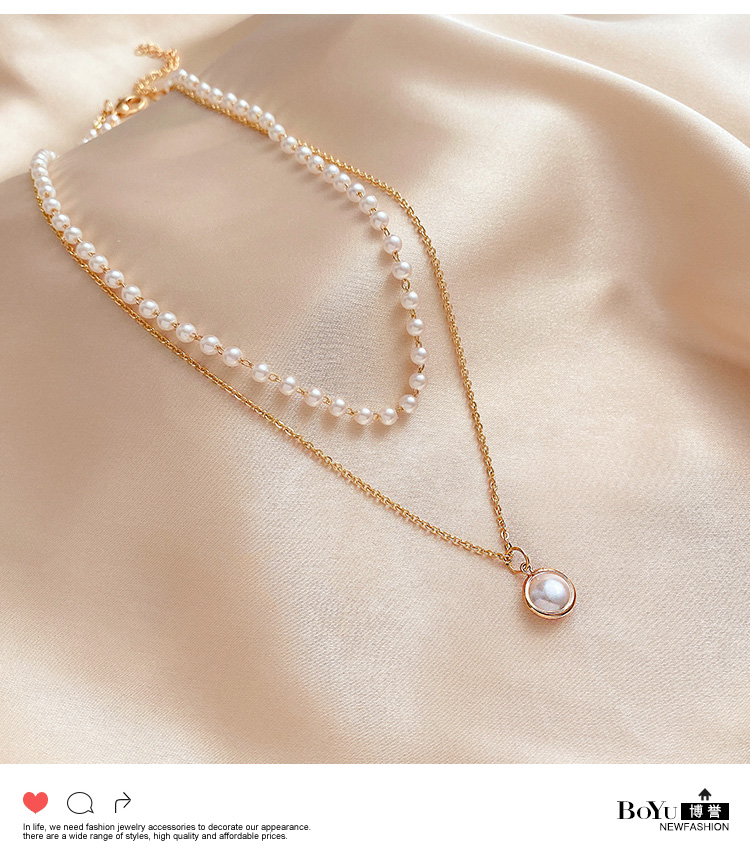 Dây Chuyền Hai Lớp Đính Ngọc Trai Nhân Tạo Đơn Giản Phong Cách Hàn Quốc