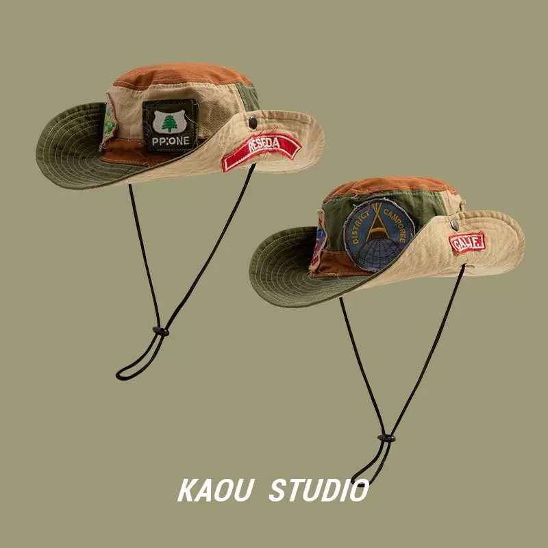 Mũ Bucket Thêu Huy Hiệu Phong Cách Cao Bồi Nhật Bản Vintage