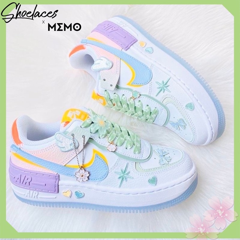 [ Memo Custom ] Combo Custom Dây Giày AF1 Sakura Xanh- Custom Nike AirForce 1