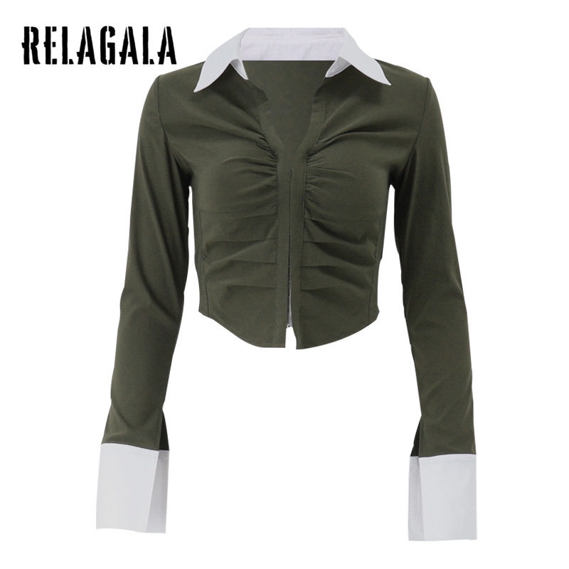 Áo Khoác Cardigan Tay Dài Phối Bèo Màu Tương Phản Thời Trang Cho Nữ