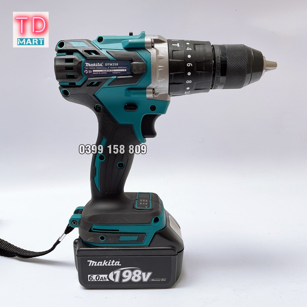 Máy khoan pin 198V Makita Không Chổi Than 3 Chức Năng Có Búa