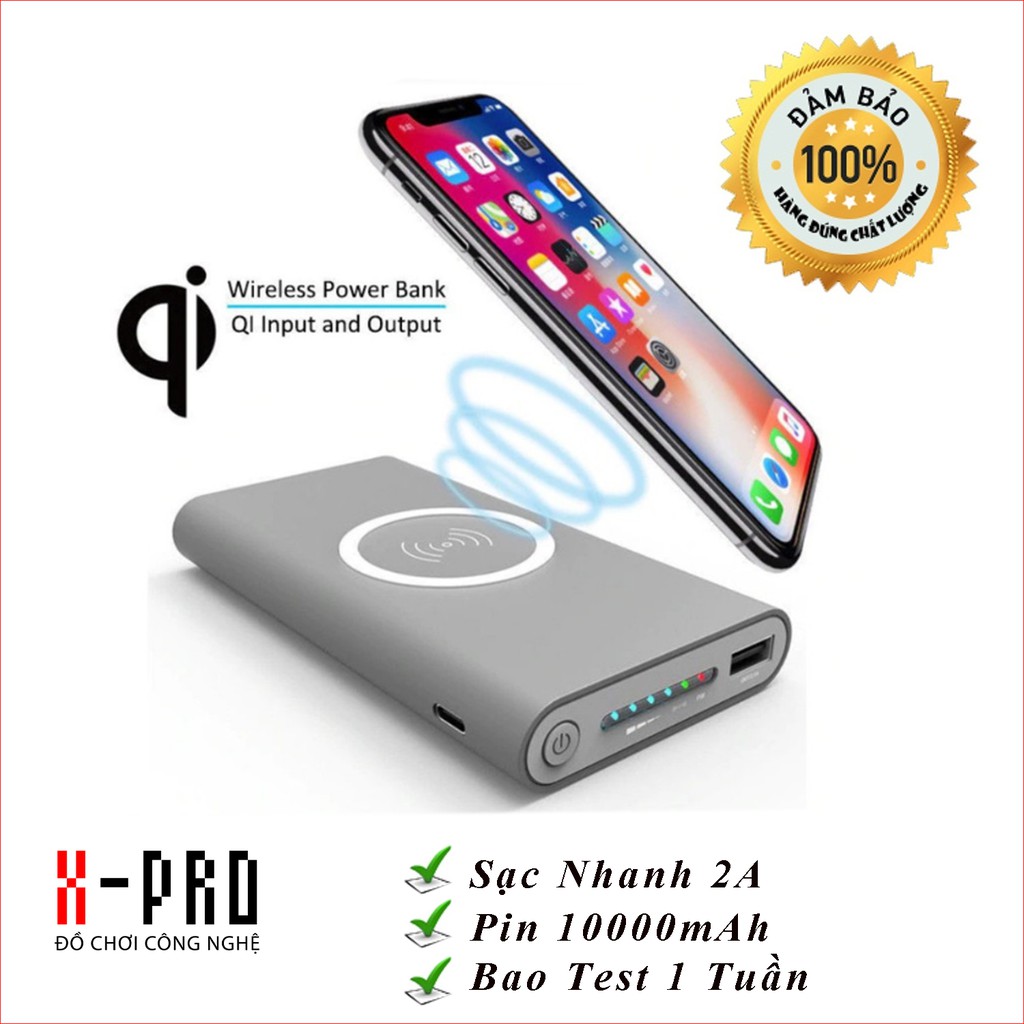 Sạc Dự Phòng Không Dây Chính Hãng WIRELESS CHARGEQI, Dung Lượng 10000mAh