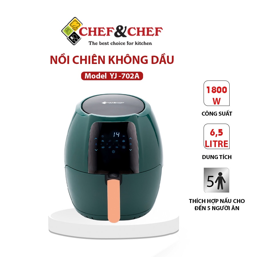 Nồi chiên không dầu CHEF&CHEF 6.5L điện tử (YJ 702A) có thể điều chỉnh với bảng điều khiển được setup sẵn các chức năng