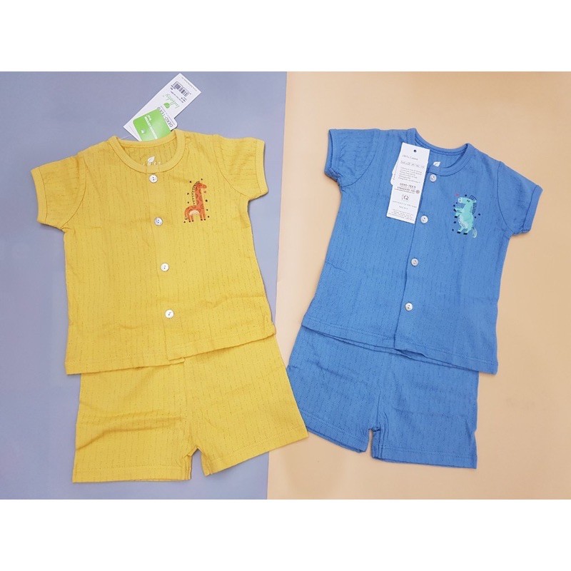 [Xả hàng] Bộ cộc tay cài giữa vân thoáng bé trai/gái Lullaby NH17B (Sz 6-24m)