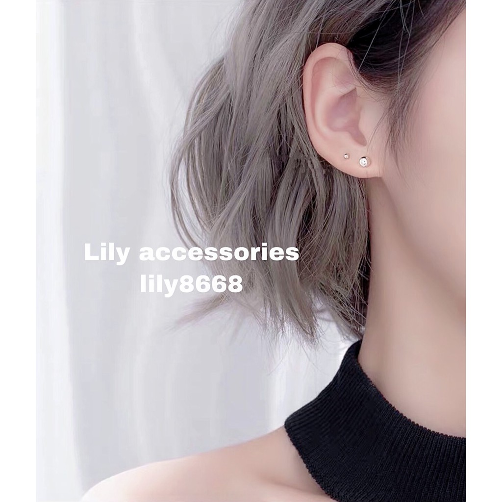 Khuyên tai titan bi tròn màu bạc không gỉ không đen không dị ứng nam nữ unisex