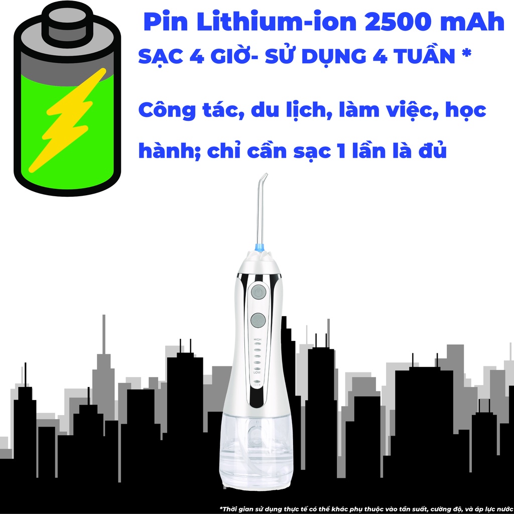 Tăm nước cầm tay H2ofloss HF2, tặng hộp đựng đầu tăm và túi du lịch tiện lợi. Dụng cụ vệ sinh răng miệng hoàn hảo