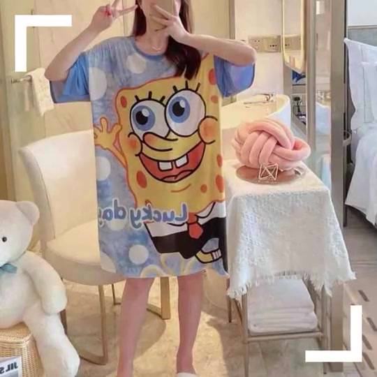 Váy ngủ nữ cộc tay dáng suông bigsize chất cotton mềm mát họa tiết nhân vật hoạt hình dễ thương VN07 | BigBuy360 - bigbuy360.vn