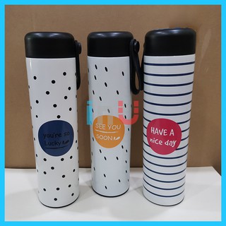HCM - Bình giữ nhiệt chữ Anh sọc ngang chấm bi 500ml