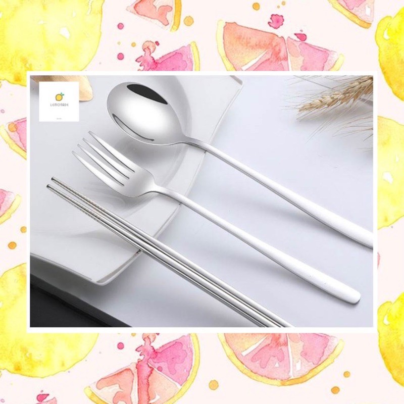 Bộ Muỗng Đũa Nĩa Thìa Inox 304 Cá Nhân Cơm Trưa Văn Phòng Dã Ngoại Cao Cấp