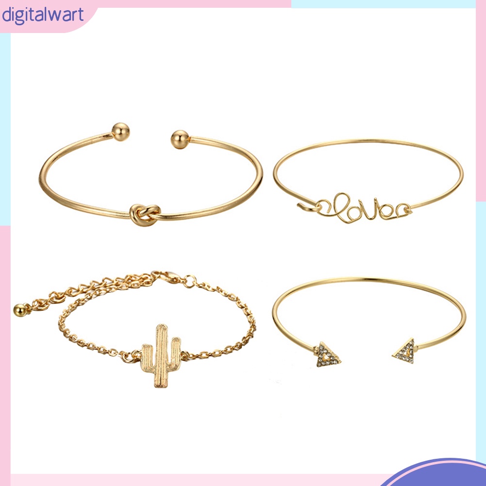 Set 4 Vòng Đeo Tay Kiểu Dáng Vintage Thời Trang Cho Nữ