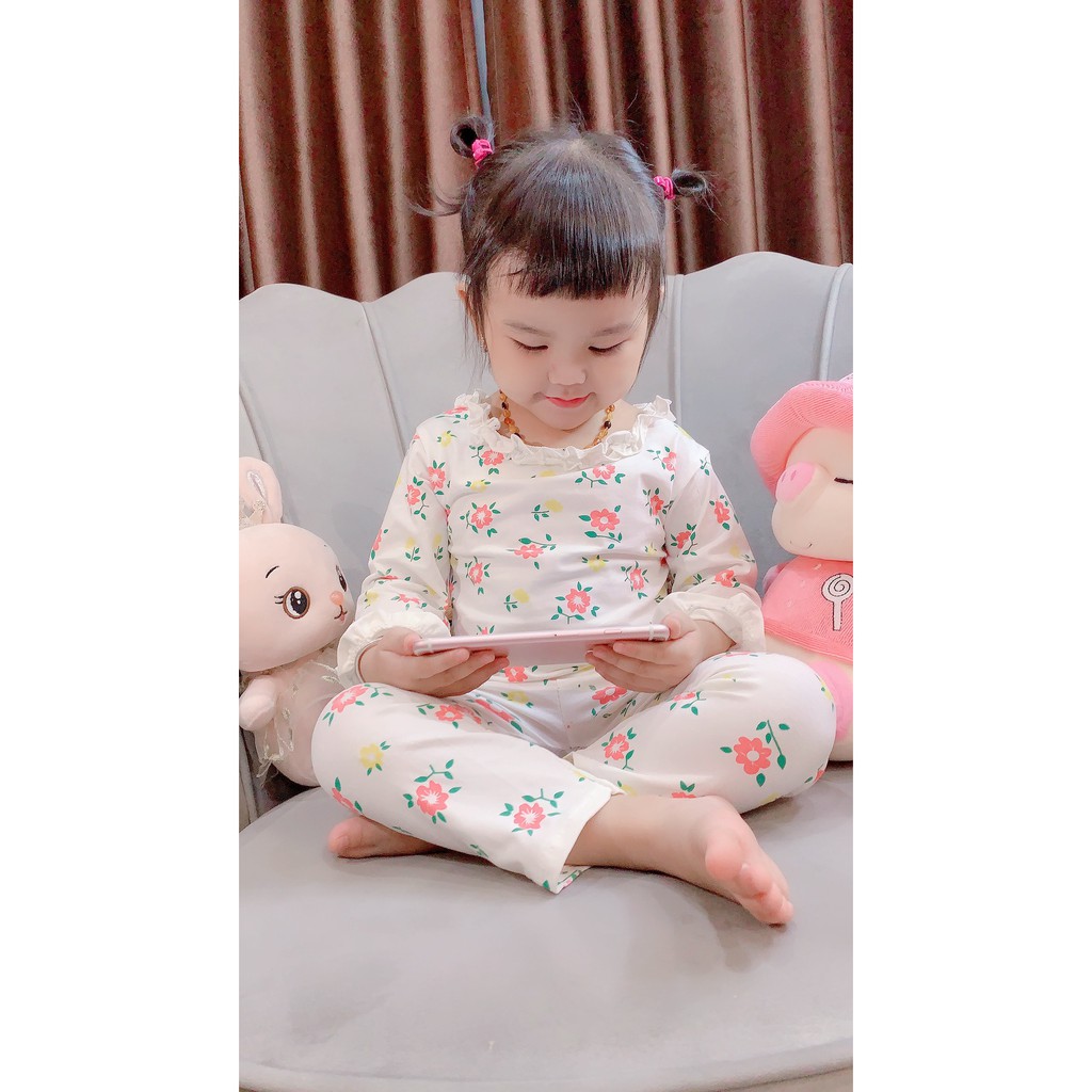 Bộ Quần Áo Dài Tay Mùa Thu Cho Bé Cổ Ren Hoa &amp; Thỏ Vải Cotton Cho Bé Từ 6-16kg Mẫ DT16