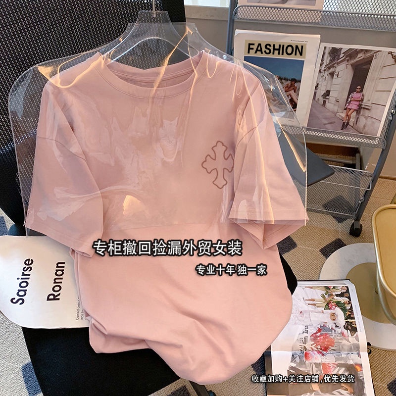 Áo Thun Cotton Nữ Sát Nách Màu Hồng Thêu Chữ Xẻ Tà Hàng Ngoại Thương Thương Hiệu Lớn Cho Nữ