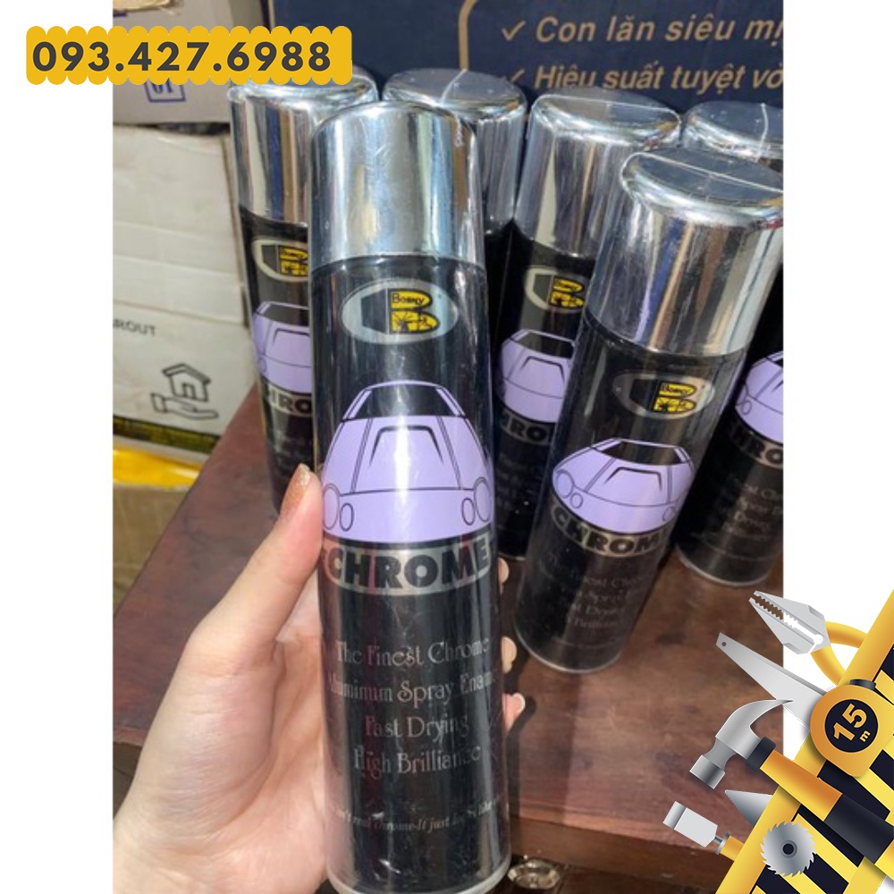 Sơn Xịt Nạ Inox Chrome Bosny ⚜️  Inox Mờ Nhám ⚜️ Hàng Chính Hãng