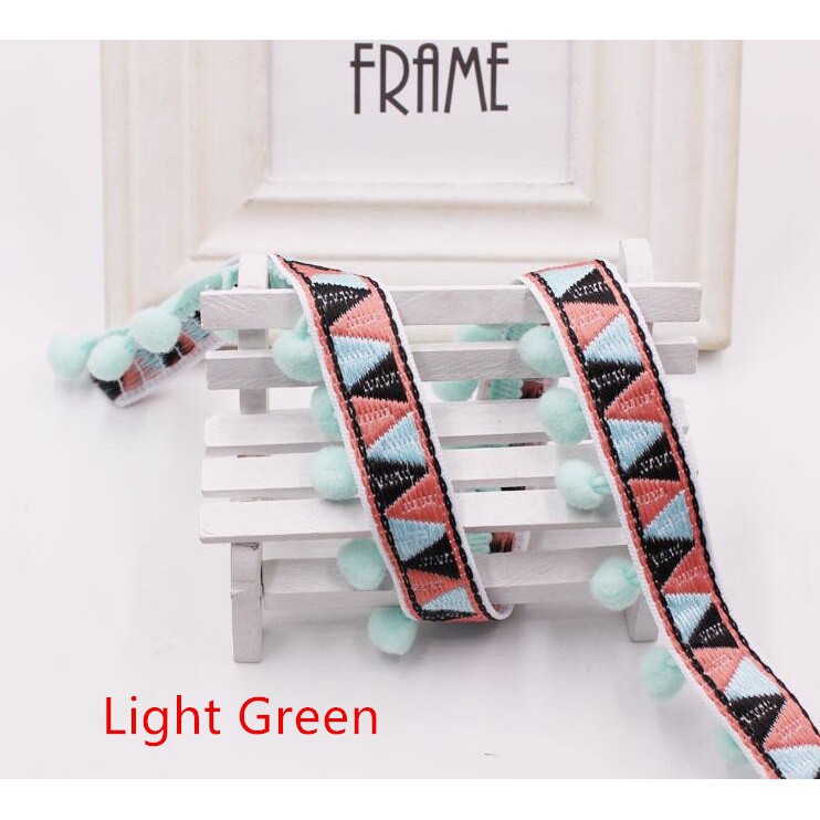 Dải ruy băng thêu hoạ tiết phối tua rua hạt pom pom nhiều màu sắc