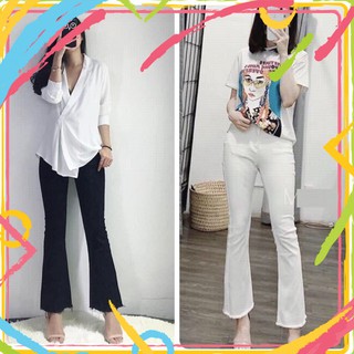 Quần jean ống loe rách gấu chất bao đẹp.