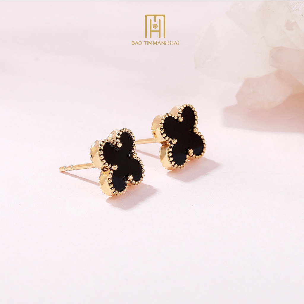 Bông tai vàng 10k nữ cỏ 4 lá mặt đen siêu xinh trẻ trung cá tính BY10K34 Bảo Tín Mạnh Hải