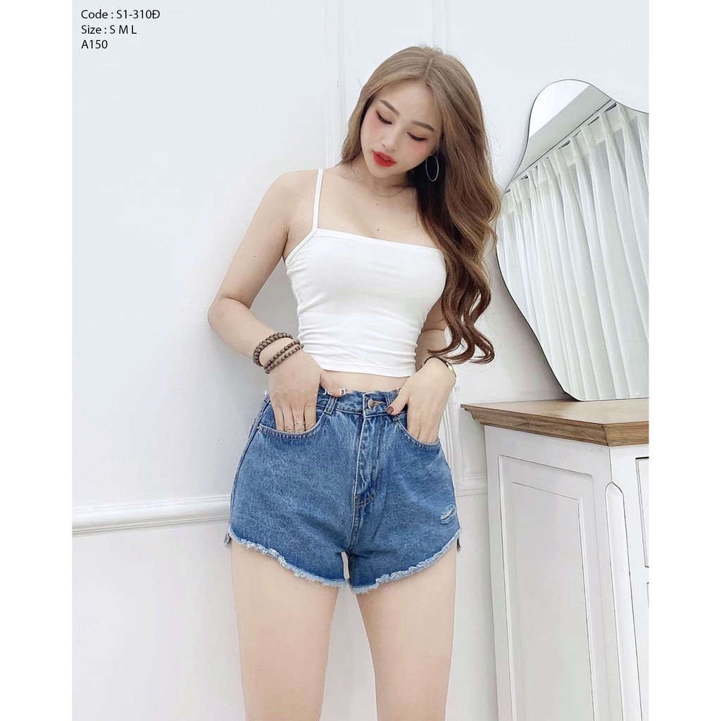 Quần short nữ Kpboutique lưng cao chất jean cotton co dãn nhẹ siêu xịn sò màu xanh đậm mã S1-130Đ