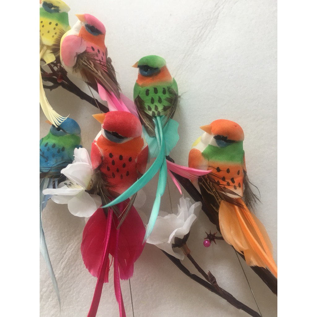 CHIM GIẢ GẮN CÀNH CÂY, MAI , ĐÀO TRANG TRÍ TẾT, SÂN VƯỜN CÓ CHÂN KẸP