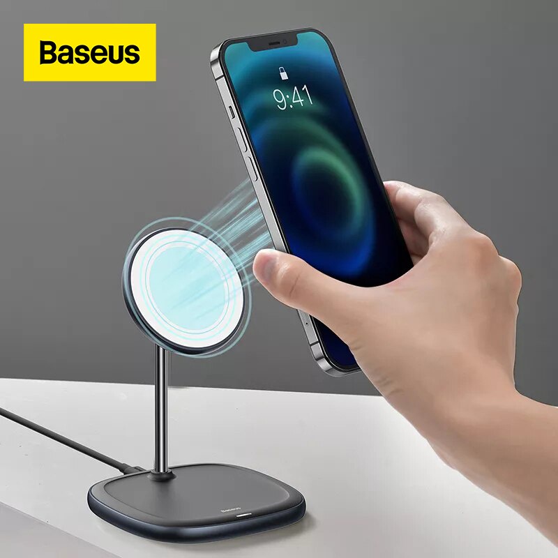 Đế sạc nhanh không dây ip từ tính 15w Baseus kiêm giá đỡ điện thoại nam châm cao cấp